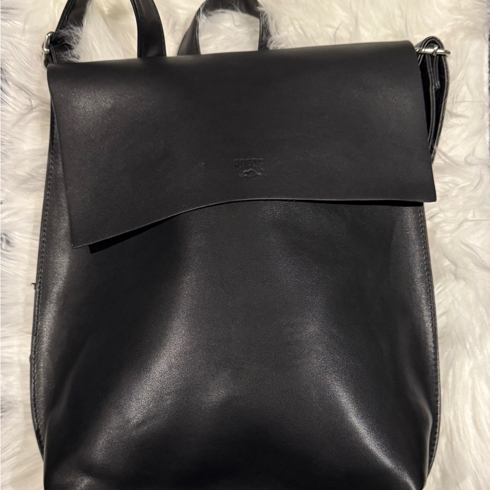 Roots Black Leather Backpack